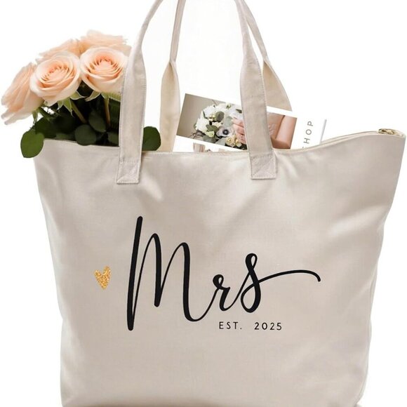 Handbags - Bride tote bag Canvas 2025 Mrs. Bride Gift Wedding Engagement Bachelorette